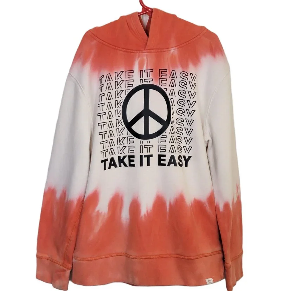 GAP Girls White Coral Hoodie Pullover Tie Dye Sweatshirt Long Sleeve Size 10